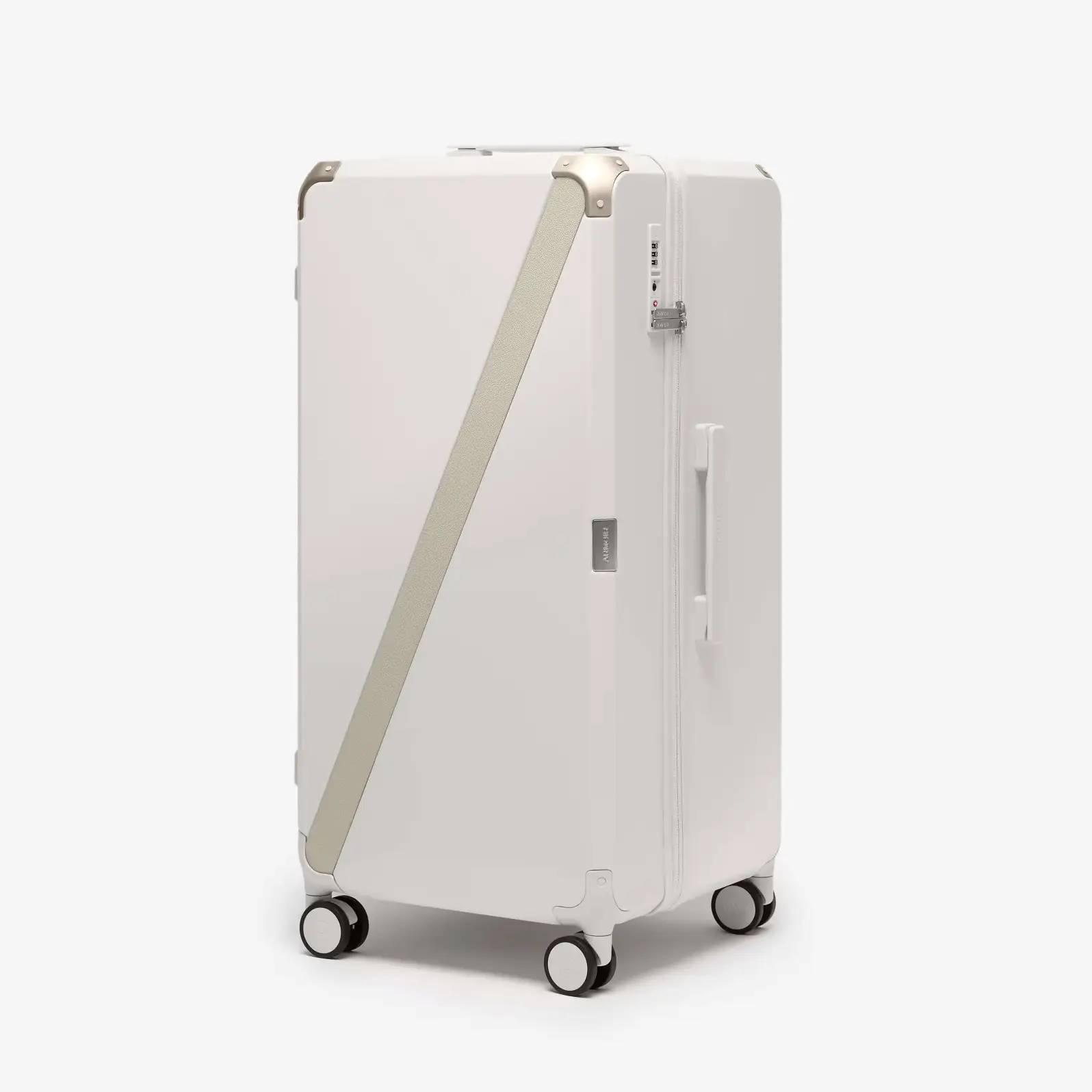Beige premium checked luggage, The Large Trunk Essential by Armoir, front angle view