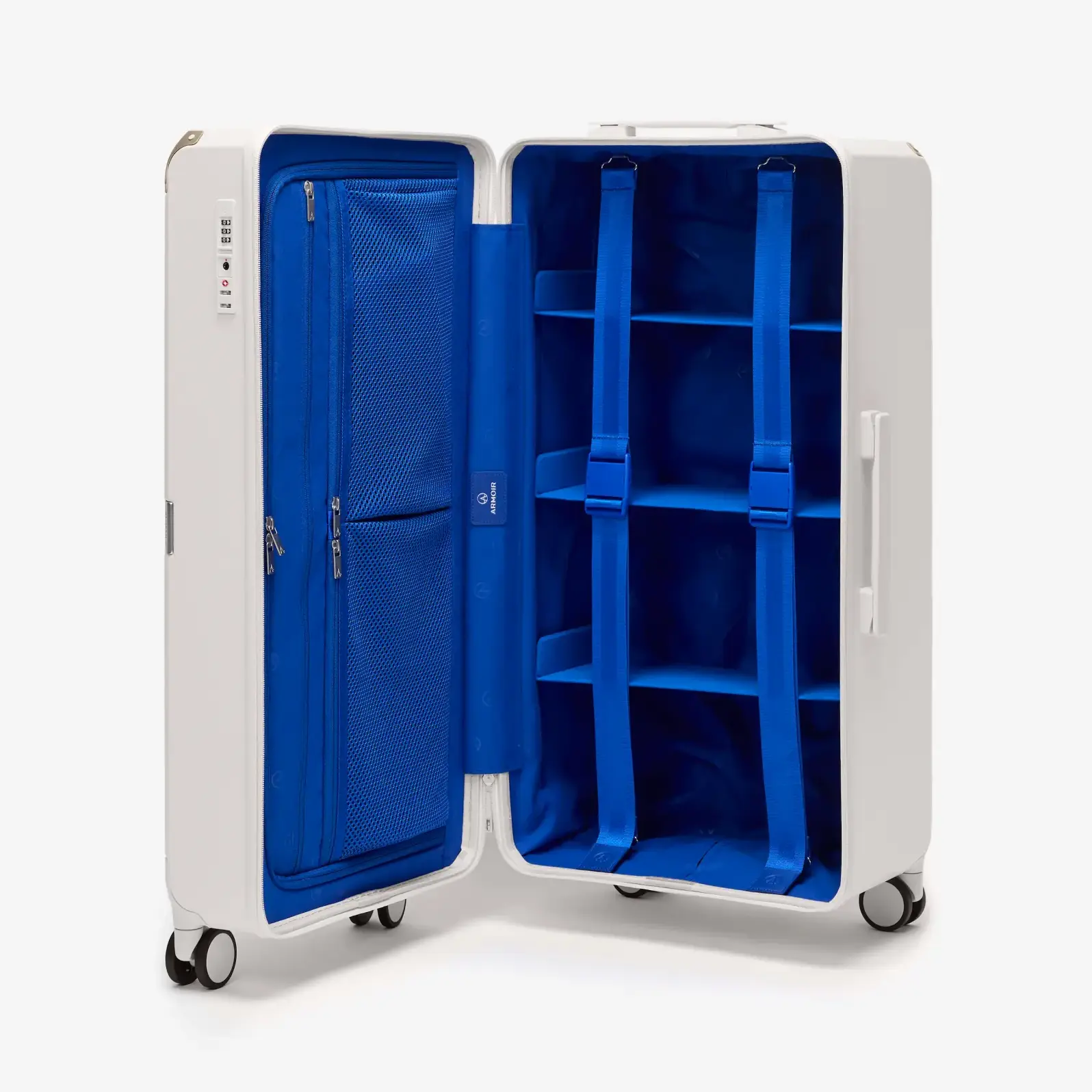Beige checked luggage, The Large Trunk Essential by Armoir, interior organization system